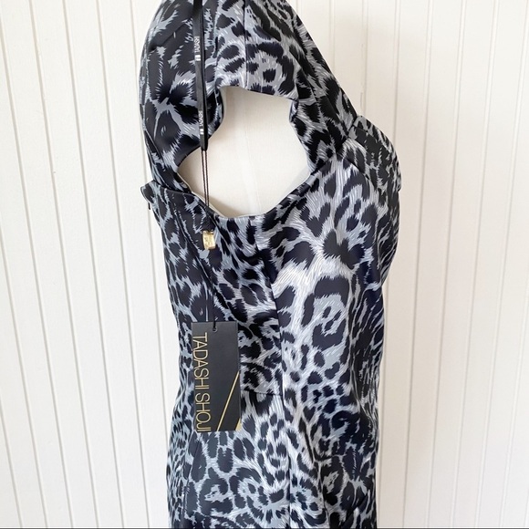 NWT Tadashi Shoji Grey & Black Animal Print Cocktail Dress Cap Sleeve Size 10 - Picture 11 of 16